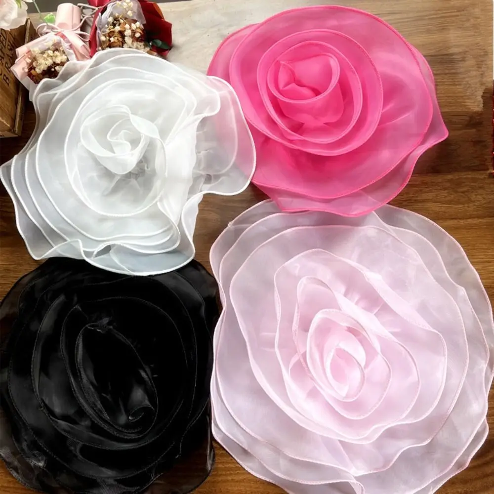 

Handmade Rose Flower Patch Clothing Dress Neck Decoration Artificial 3D Flower Corsage Organza Brooch Accessories Chest Flower