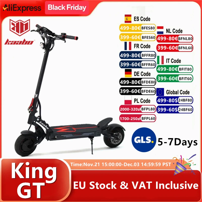 EU Stock Kaabo Mantis King GT Electric Scooter TFT Display 60V 24Ah 1100W*2 Motor 70km/h Speed Full Hydraulic Brake Kickscooter