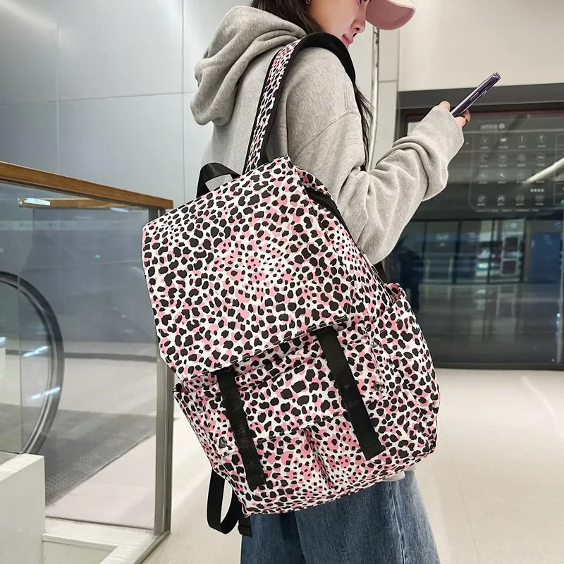 حقيبة ظهر كورية غير رسمية ذات سعة عالية Y2k Harajuku Leopard حقيبة مدرسية تناسب جميع حقائب الظهر النسائية الفاخرة للطلاب