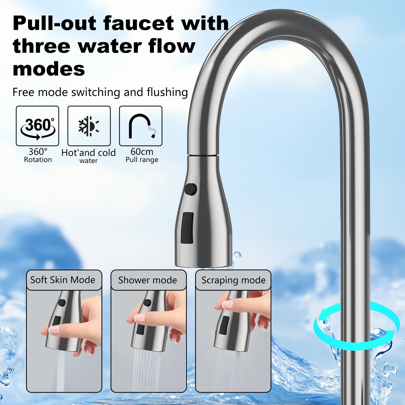 Edelstahl-Wasserfall-Küchenspüle mit großem Einzelbecken und integriertem Digital-Display-Wasserhahn-Set für Geschirr, Obst und Gemüse – Detail 6