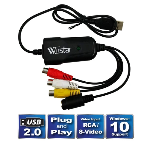 Tarjeta de captura de audio y vídeo USB 2,0, adaptador fácil de tapar, captura de vídeo VHS a DVD para Windows 10/8/7/XP, captura de vídeo