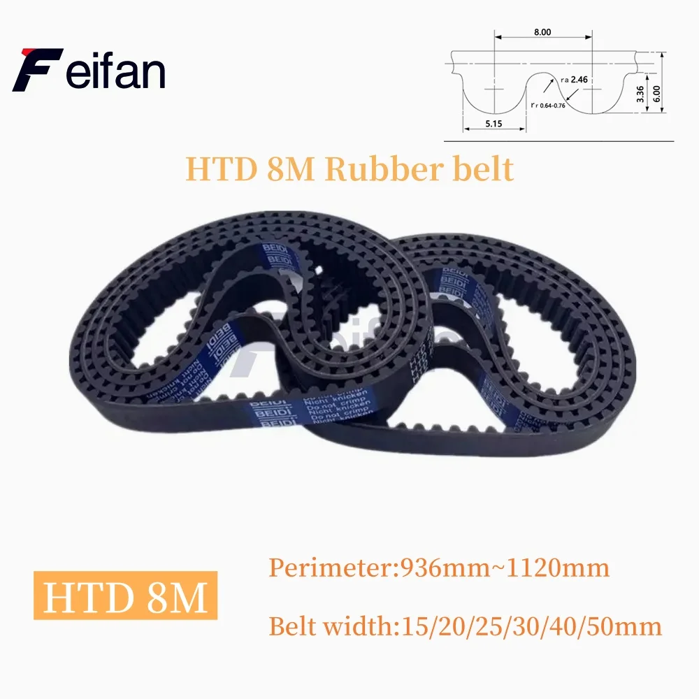 

HTD 8M Rubber Timing Belt Perimeter 936 - 1120mm 117 - 140Teeth Closed Loop Synchronous Belt Width 15mm 20mm 25mm 30mm 40mm 50mm