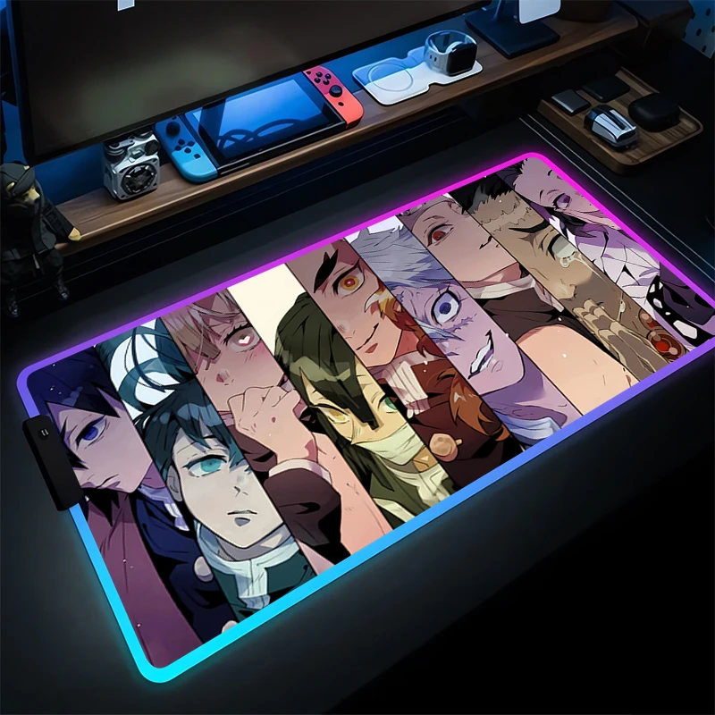 

RGB Mouse Pad Japan Anime Gaming Accessories Varmilo Keyboard Pad Demon Slayer HD Desk Mat Office PC Gamer LED Luminous Mousepad