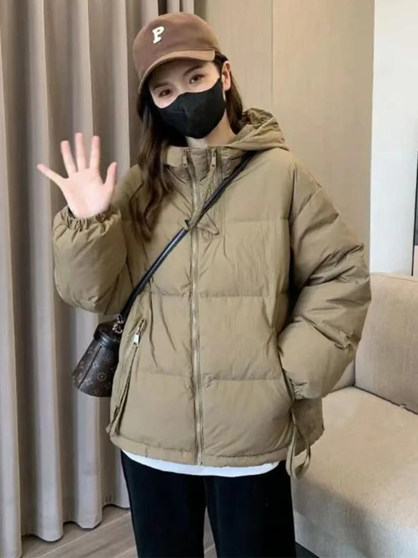 

Women's down Jacket Lightweight Short White Duck down Winter Coat Thin Fashionable Korean Style Straight Cut Zipper Pocket