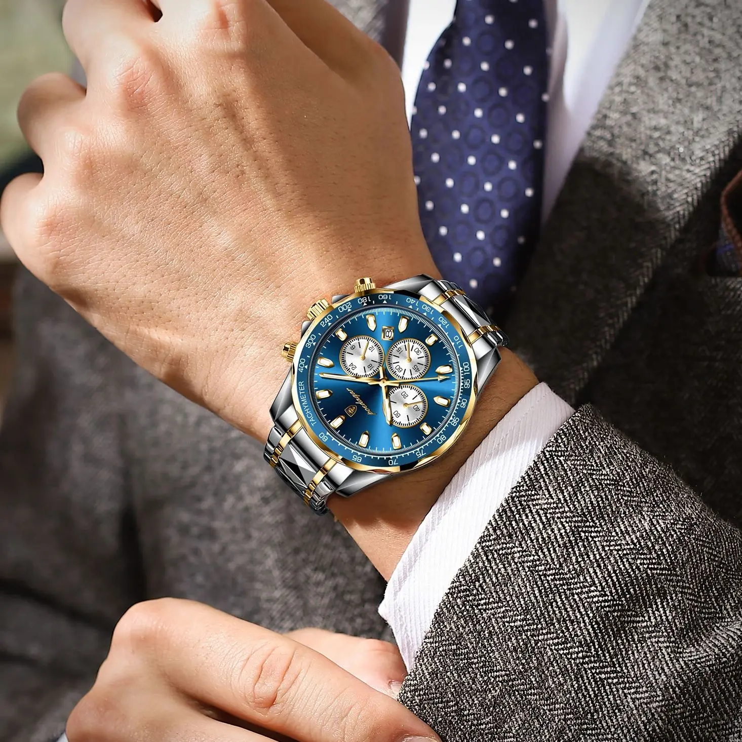 POEDAGAR العصرية الرجال ساعة مقاوم للماء الفولاذ المقاوم للصدأ مضيئة ساعات رجالية كرونوغراف تاريخ الرياضة كوارتز رجل ساعة اليد Reloj