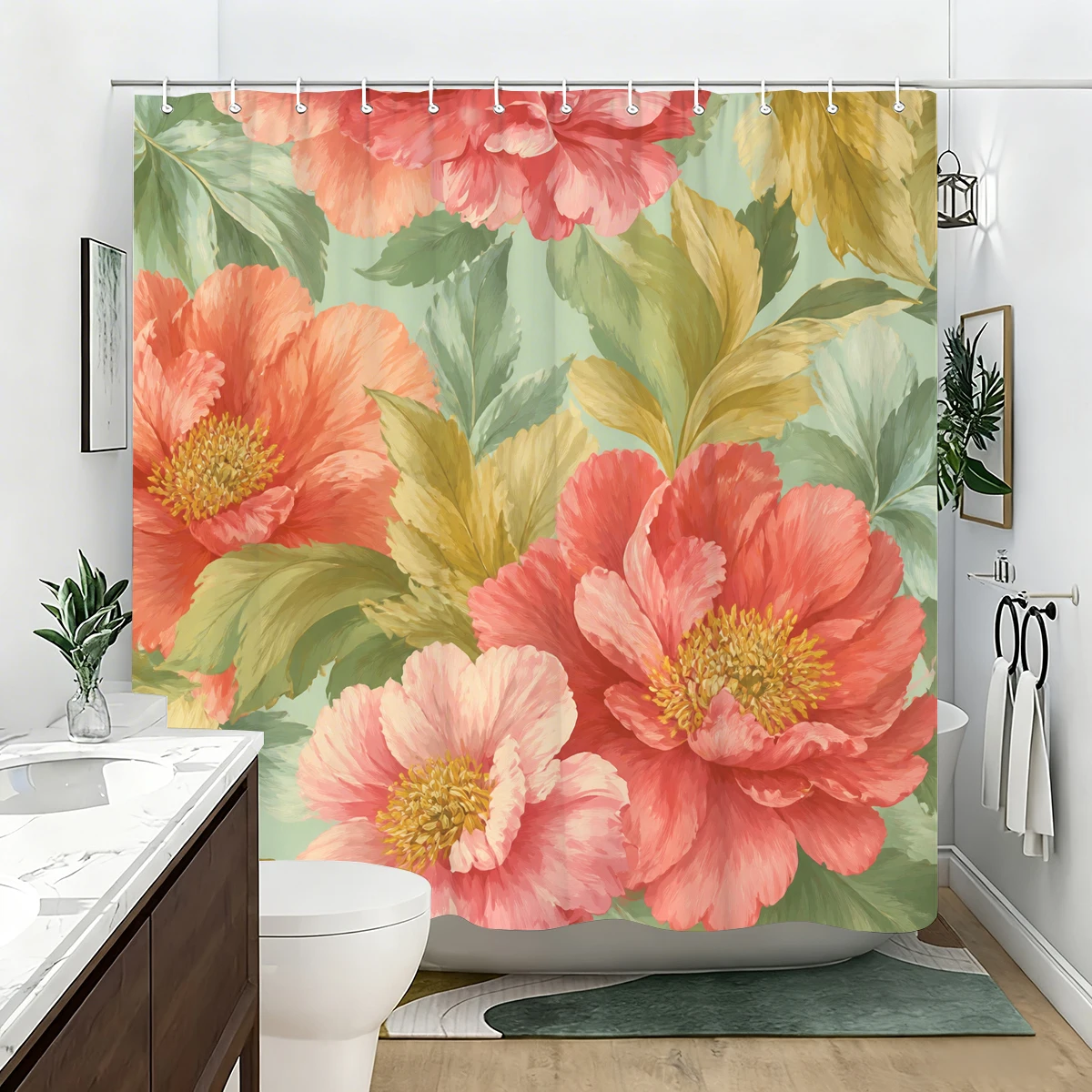 Vintage Nature & Floral Pattern Polyester Bathtub Curtain - Stylish Bathroom Decor with Forest, Butterfly, Flamingo Designs