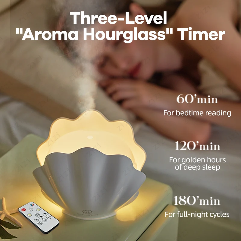 Shell Shaped Nano Spray Humidifying Aromatherapy Machine Colorful Atmosphere Light Soft Sound Aromatherapy Machine