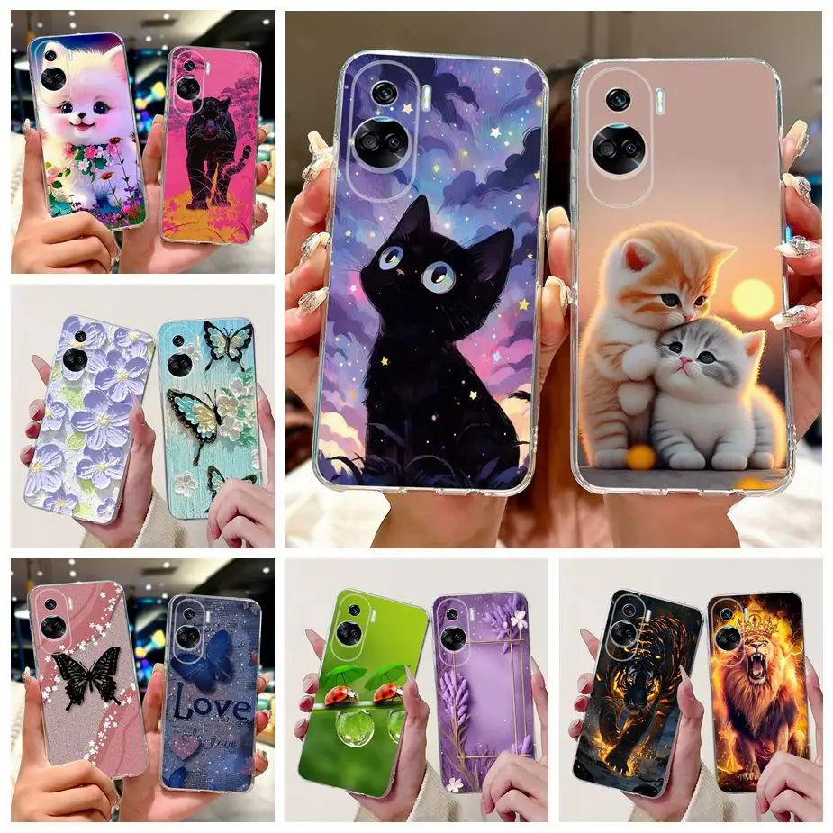 For Honor 90 Lite Case CRT-NX1 Cute Cat Fashion Painted Cover Soft Silicone Phone Case For Honor 90 Pro Honor90 Lite Fundas Bags