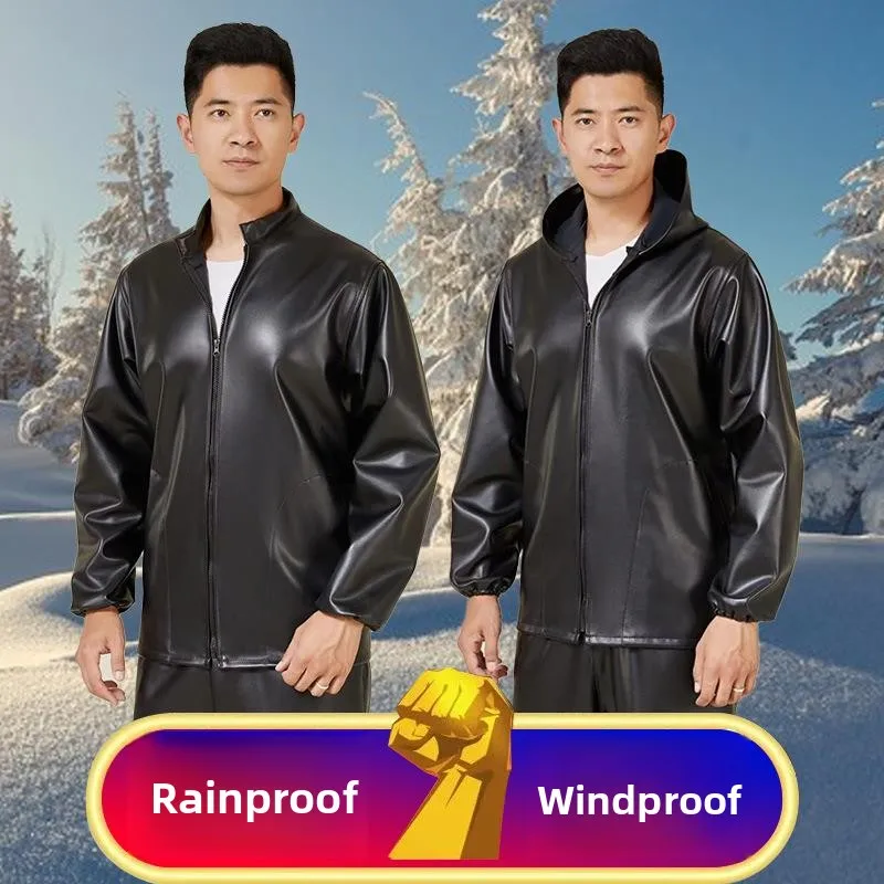 

Мужской комплект: тонкий кожаный жилет и брюки, водонепроницаемый, маслостойкий, рабочая одежда, защитная спецодежда, свободный крой, длинная молния