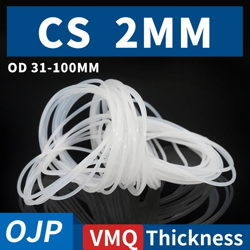 CS2mm White VMQ OD31-100mm Thickne Silicon Rubber O-rings Seal Gasket Washer Temperature Resistant Waterproof Soft Silicone Ring
