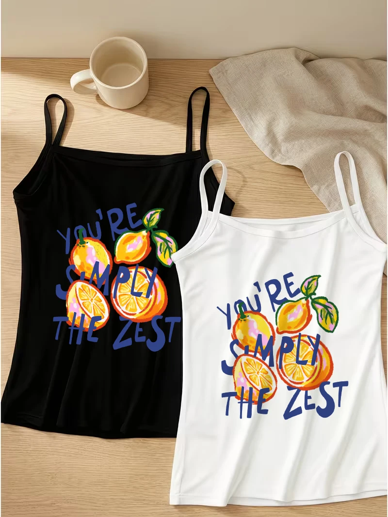 Simply The Zest Lemon Graphic Camisole Women Summer Funny Citrus Fruit Print Tank Top Casual Sleeveless Vest for Beach Holiday