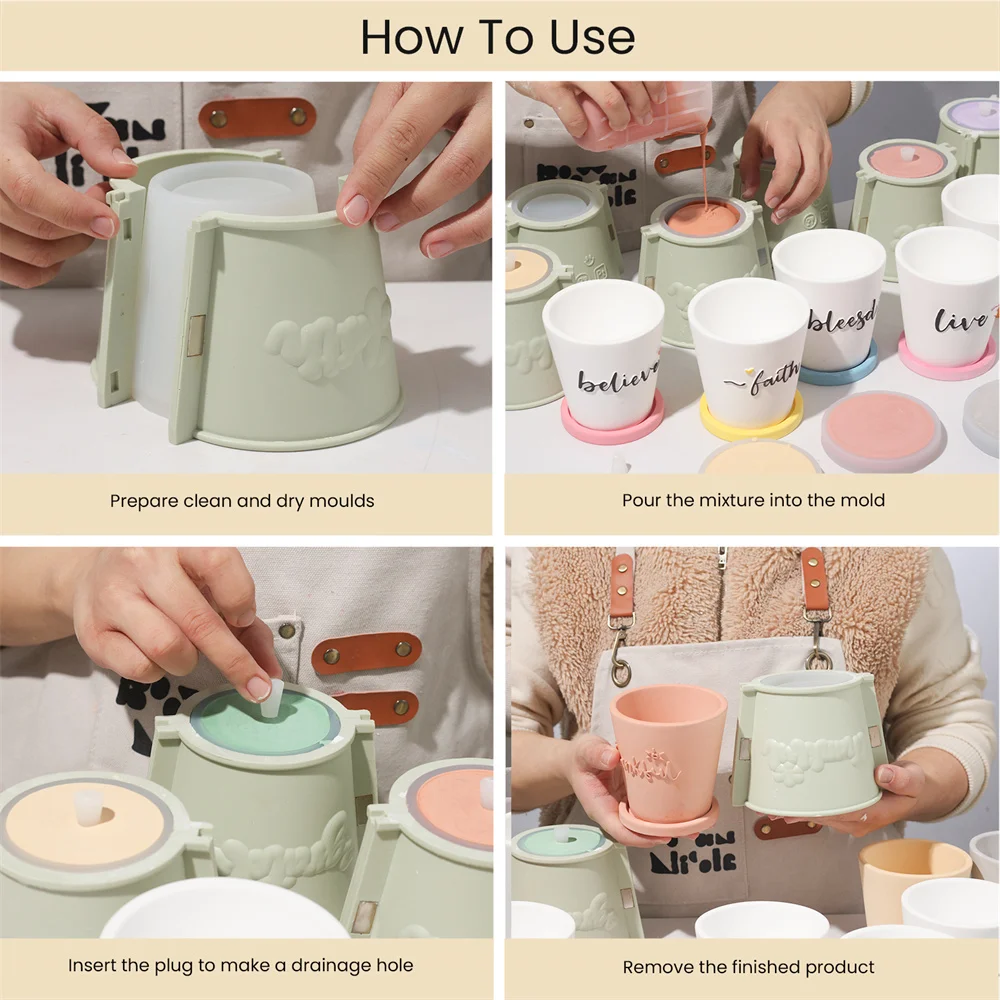 Nicole Words of Blessing Plant Pot and Tray Silicone Molds for Concrete Succulent Pot Cement Jesmonite Mould Garden Decoration