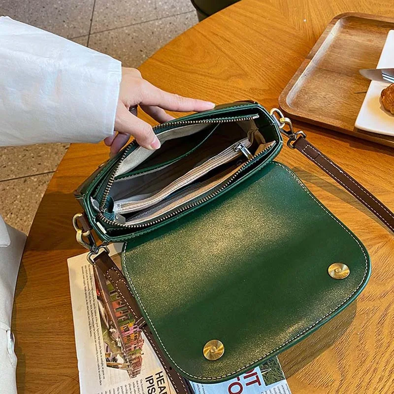 Lady\'s Vegetable Tanned Leather Single Shoulder Bag Solid Color Women Genuine Leather Messenger Female Square Crossbody Bag 2023