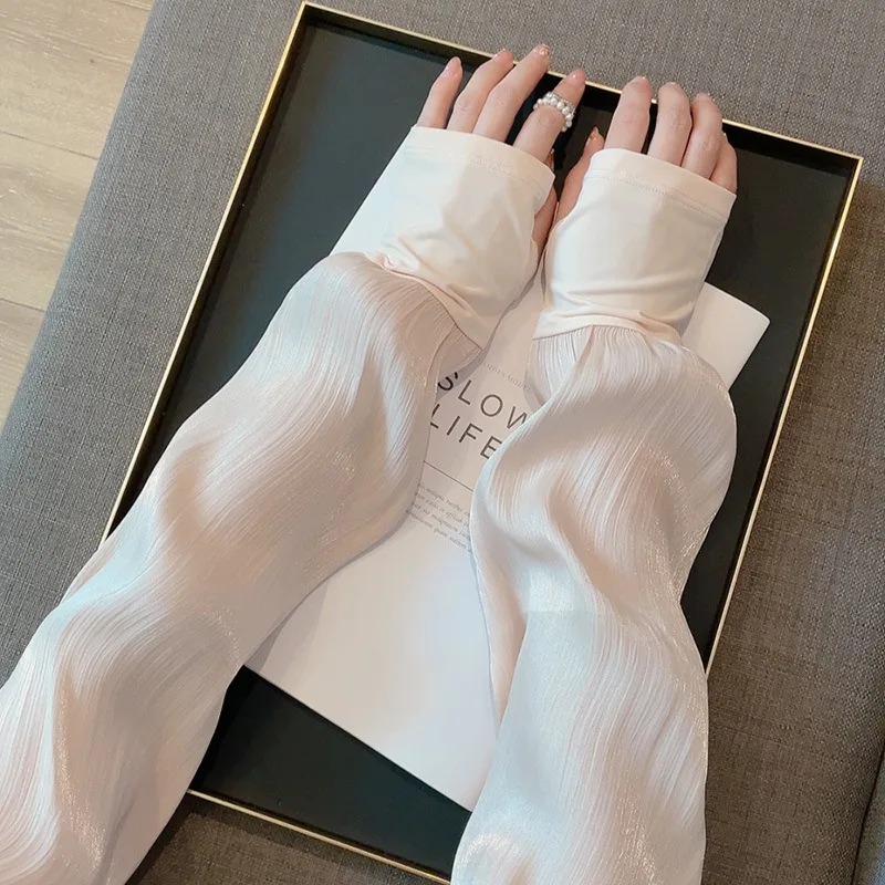 1 пара женских летних охлаждающих рукавов из ледяного шелка, дышащая свободная защита от солнца, подходит для вождения и активного отдыха