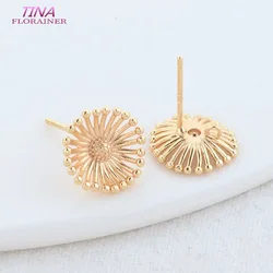 12MM 14K Gold Color Brass Flower Shape Stud Earrings Pins Earrings Jewelry Making Supplies Diy Findings Accessories