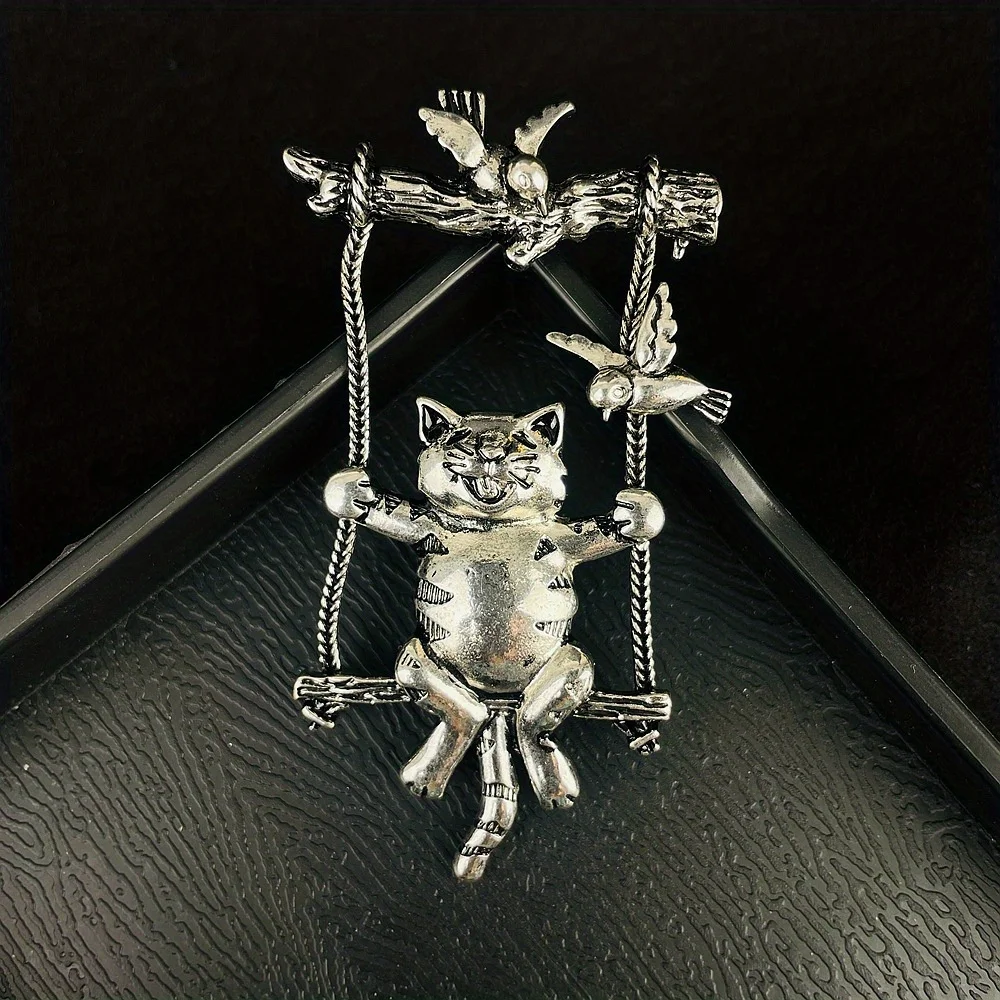Frauen Männer Vintage Barock Katze Vogel Schaukel Abzeichen Pin Mode Retro Mittleren Design Kätzchen Unisex Brosche Corsagen Geschenk