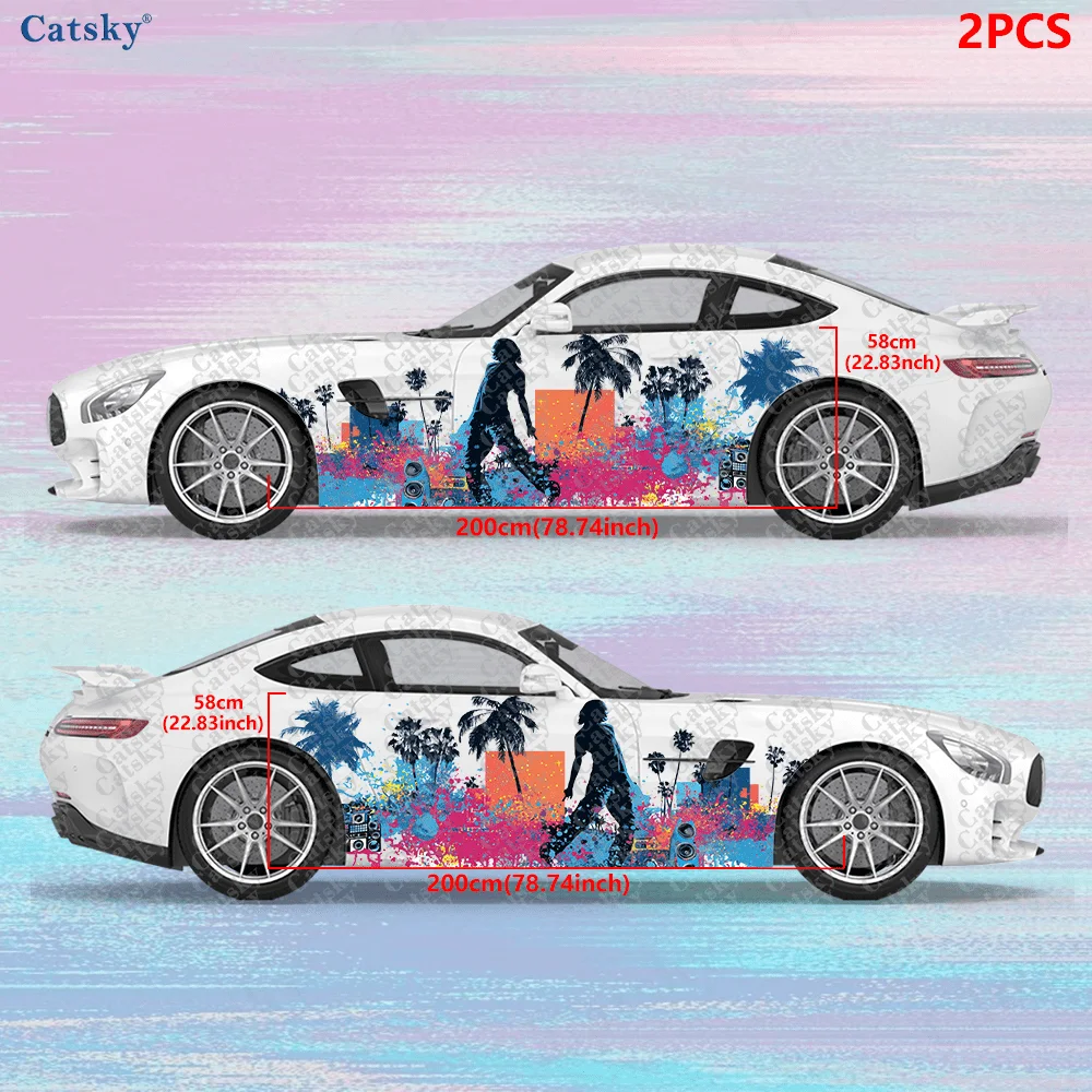 2pcs Black silhouette dancer colorful graffiti splash sticker, durable, fade-resistant, easy to install and remove - enhance the