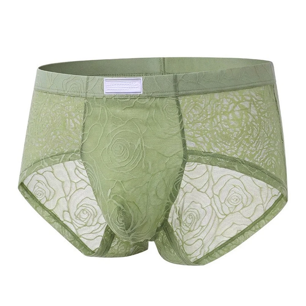 Men's Ice Silk Satin Mesh Briefs U-Convex Support Breathable Mid Waist Underpant for Daily Use L to 3XL Size Range