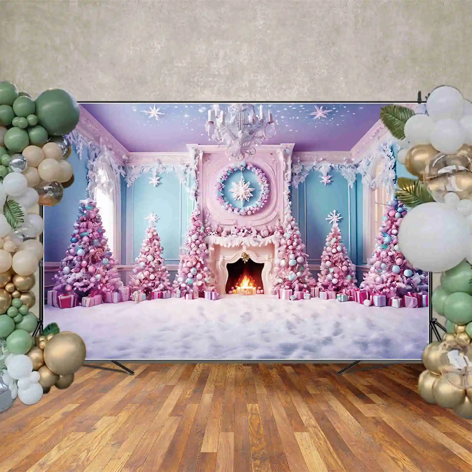 MOON.QG Purple Christmas Christmas Tree Background Children Frozen Ornamented Snow Tree Backdrops Party Photography Supplies