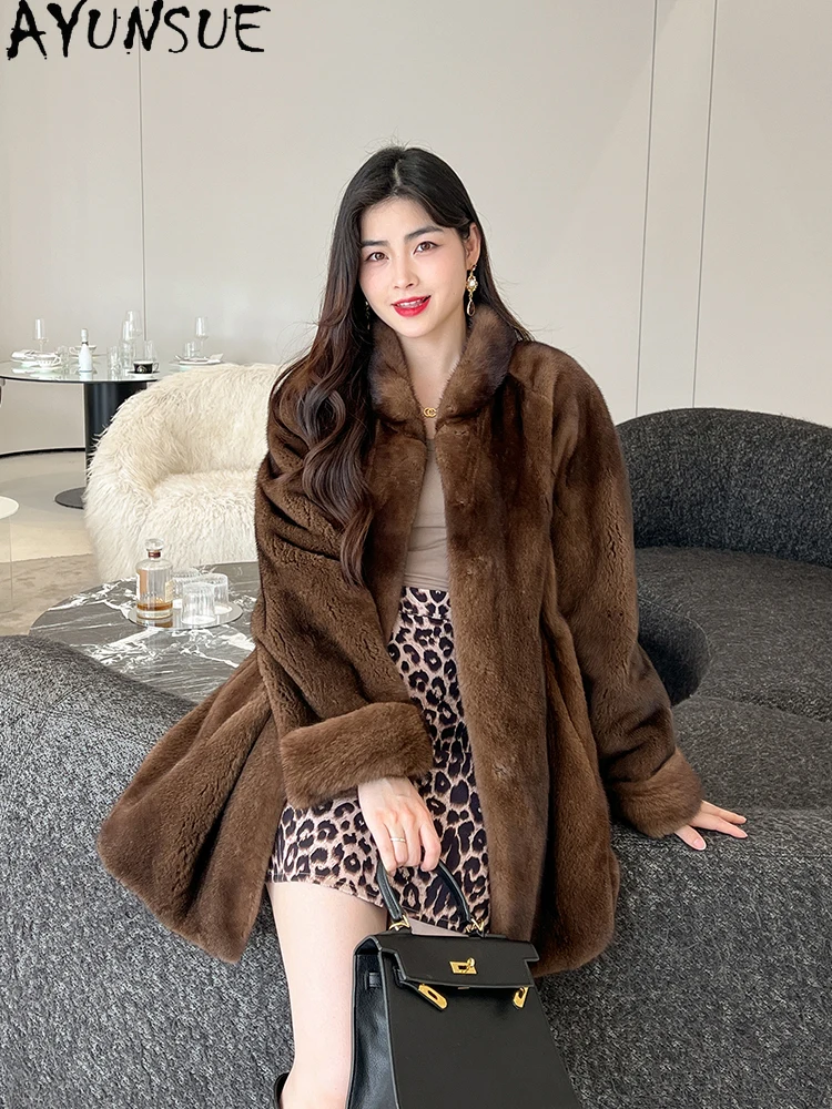 AYUNSUE Luxe Fluwelen Nertsenbont Jas Vrouw Natuurlijke Hele Nertsen Winterjas voor Vrouw Kleding Hoge Kwaliteit 2025 Mohamed С Byd