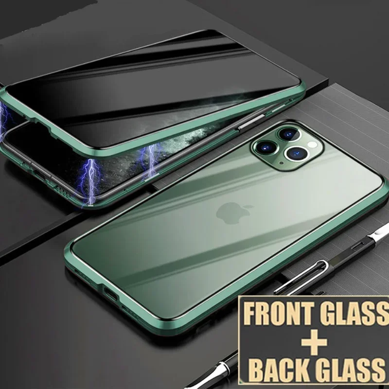 For iPhone 16 15 14 13 12 11 Pro Max X XR 8 7 Anti-peeping Privacy Screen Phone Case Metal Bumper Double Side Shockproof Cover