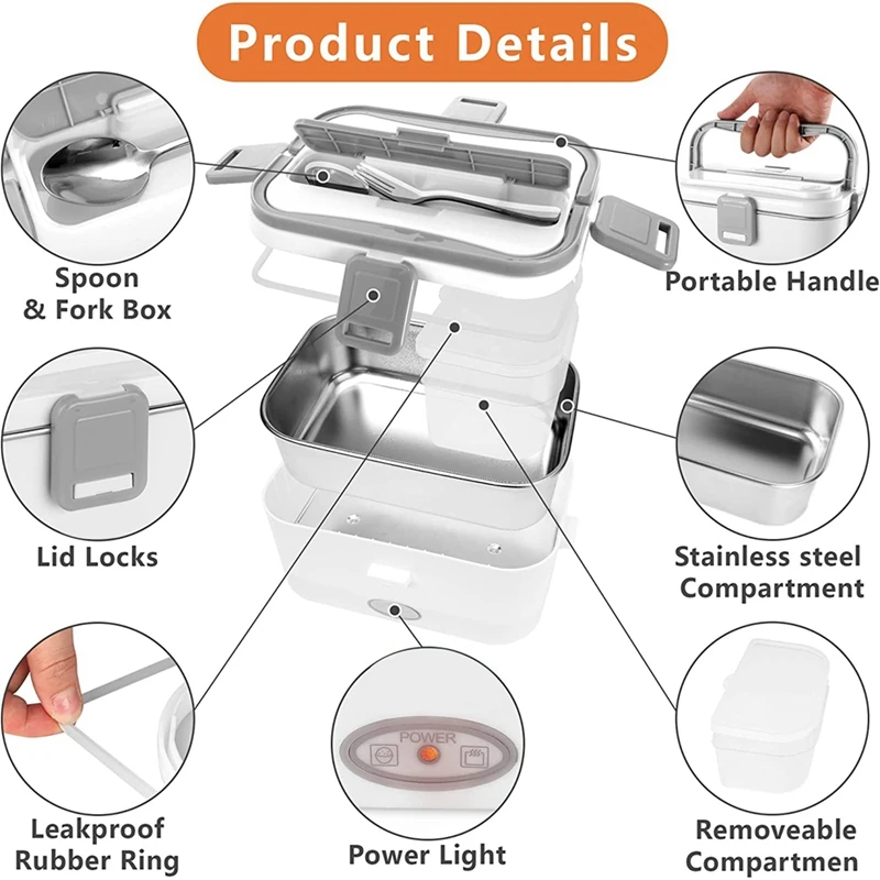 Electric Lunch Box,Dual Use 24V 12V Electric Heated Lunch Box School Car Picnic Food Heating Heater