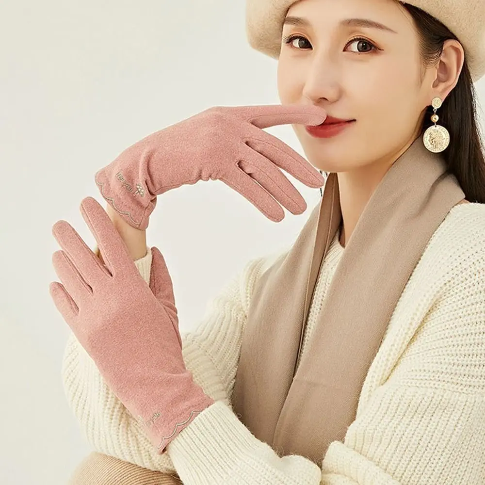 Vintage Thickened Warm Gloves Stretch Touchscreen Windproof Gloves Slim Classic Cold Weather Gloves for Autumn Winter