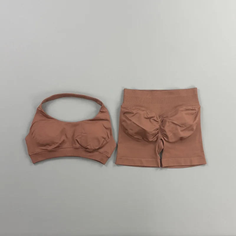 2-teiliges HISTELLO Impact Gym Set für Damen, Sport-BH und Shorts, offener Rücken, Scrunch-Butt, nahtloses Workout-Jogging-Sport-Trainingsset – Detail 20
