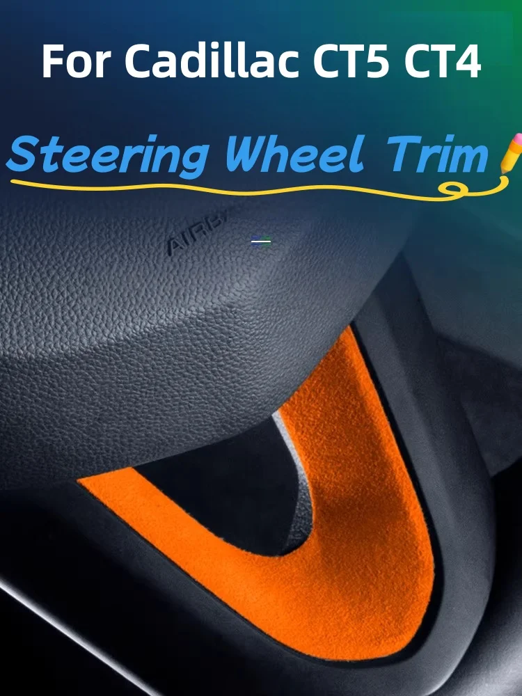 

Suede Car Steering Wheel Button Frame Cover Trim For Cadillac CT5 CT4 Interior Accessories 2020 2021 2022 2023 2024 2025