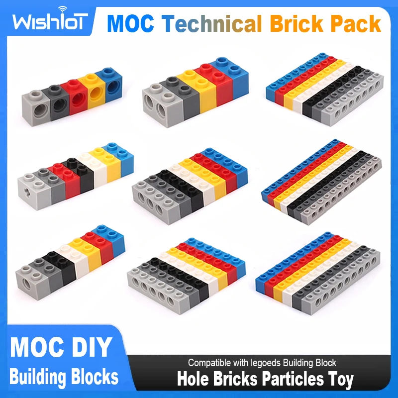 10pcs MOC Technical Building Block Combination Studded Long Beam with Hole Thick Bricks Brick Holes 6541 3700 32064 32000 3894