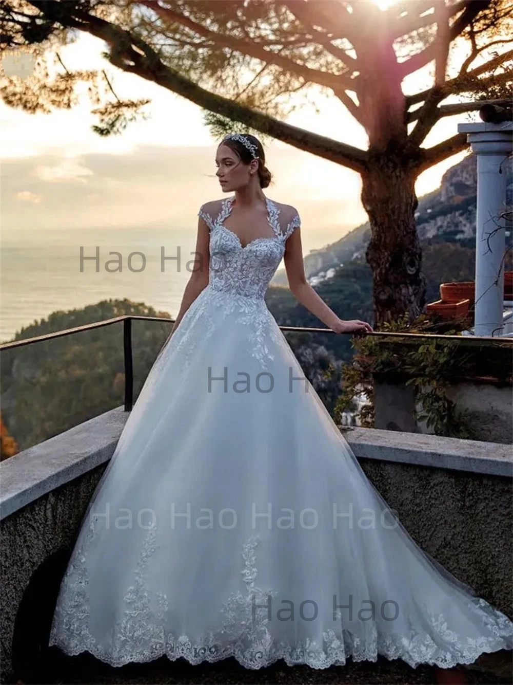 Sweetheart 2024 Appliques di pizzo abito da sposa bohémien Cap Sleeve abito da sposa lungo fino al pavimento Beach Vestidos De Novia Lace Applique