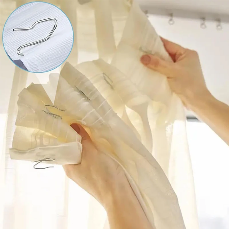 50Pcs Curtain Hooks Heavy Duty Metal Pin Hook Curtain Pin Hook Set for Pencil Pleat Curtains Tracks Rings and Rails Curtain Tool