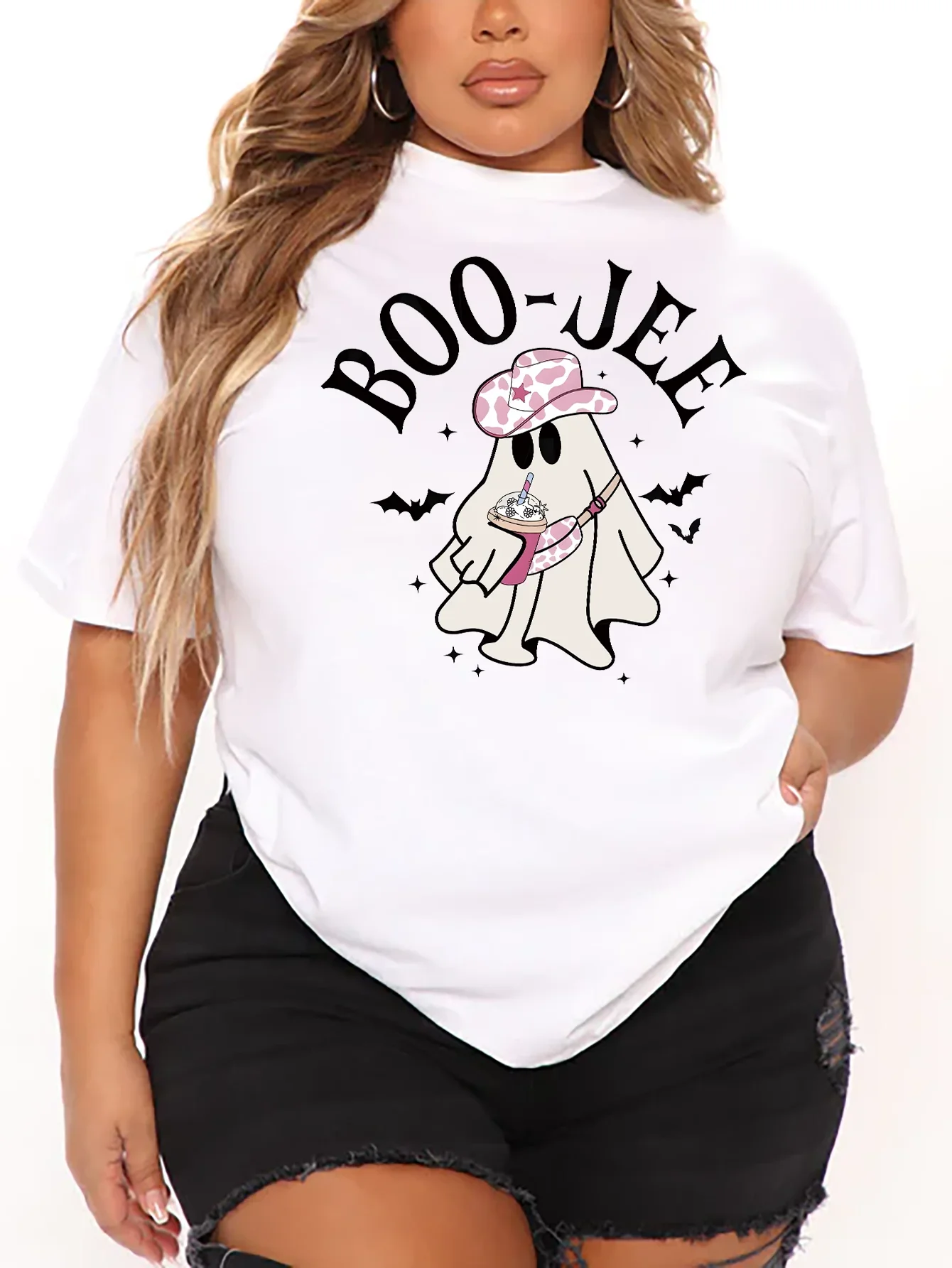 Plus Size Women's Summer Casual Short-sleeved 8 Color O-Neck T-shirt Printed Graphics Halloween Boo-Jee Plus Size T-shirt