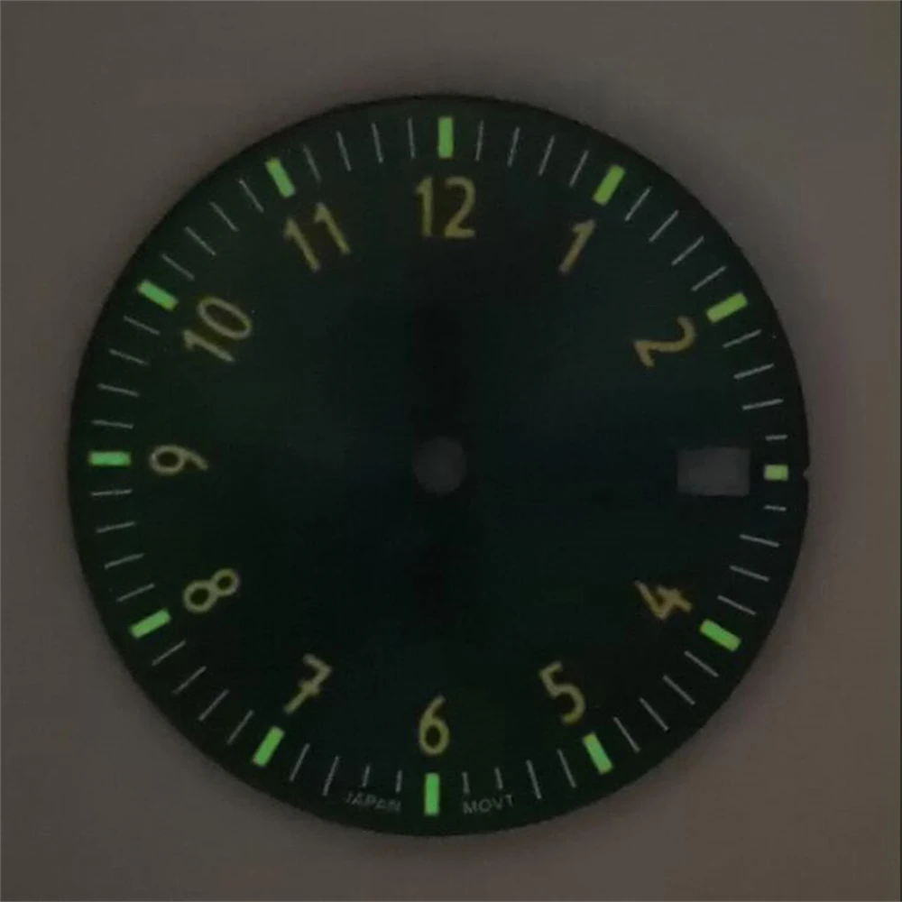 Quadrante dell'orologio con calendario singolo da 28,5 mm per movimento NH35 NH36 4R 7S Parte modificata Quadrante luminoso verde debole Accessori per orologi