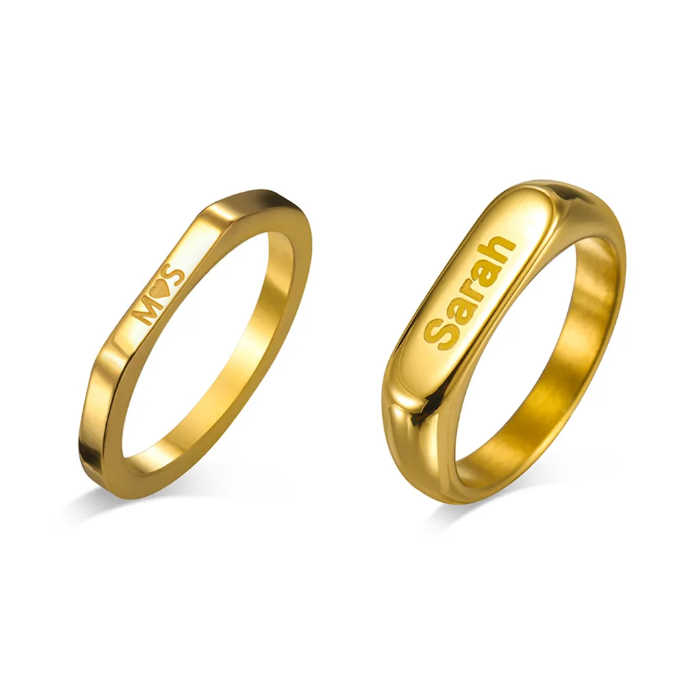 

COOLTIME Custom Engraved Name Men Ring Stainless Steel Personalized Signet Monogram Women Rings Jewelry Birthday Gift