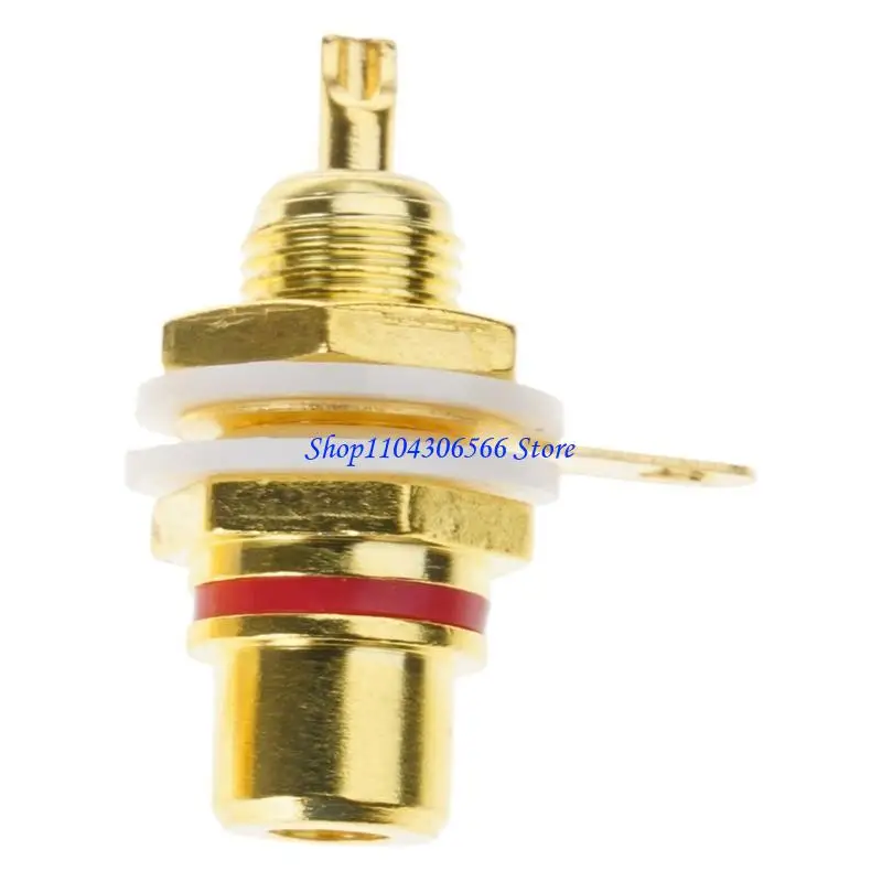02DD 2Pieces Gold  sound Plugs Red and Black Set Chassis Panel Mount Adapters