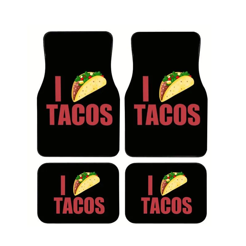 

4Pcs I Love Tacos Food Print Car Floor Mats Universal Non-slip Waterproof Floor Mats for Car SUV Truck Interior Decor