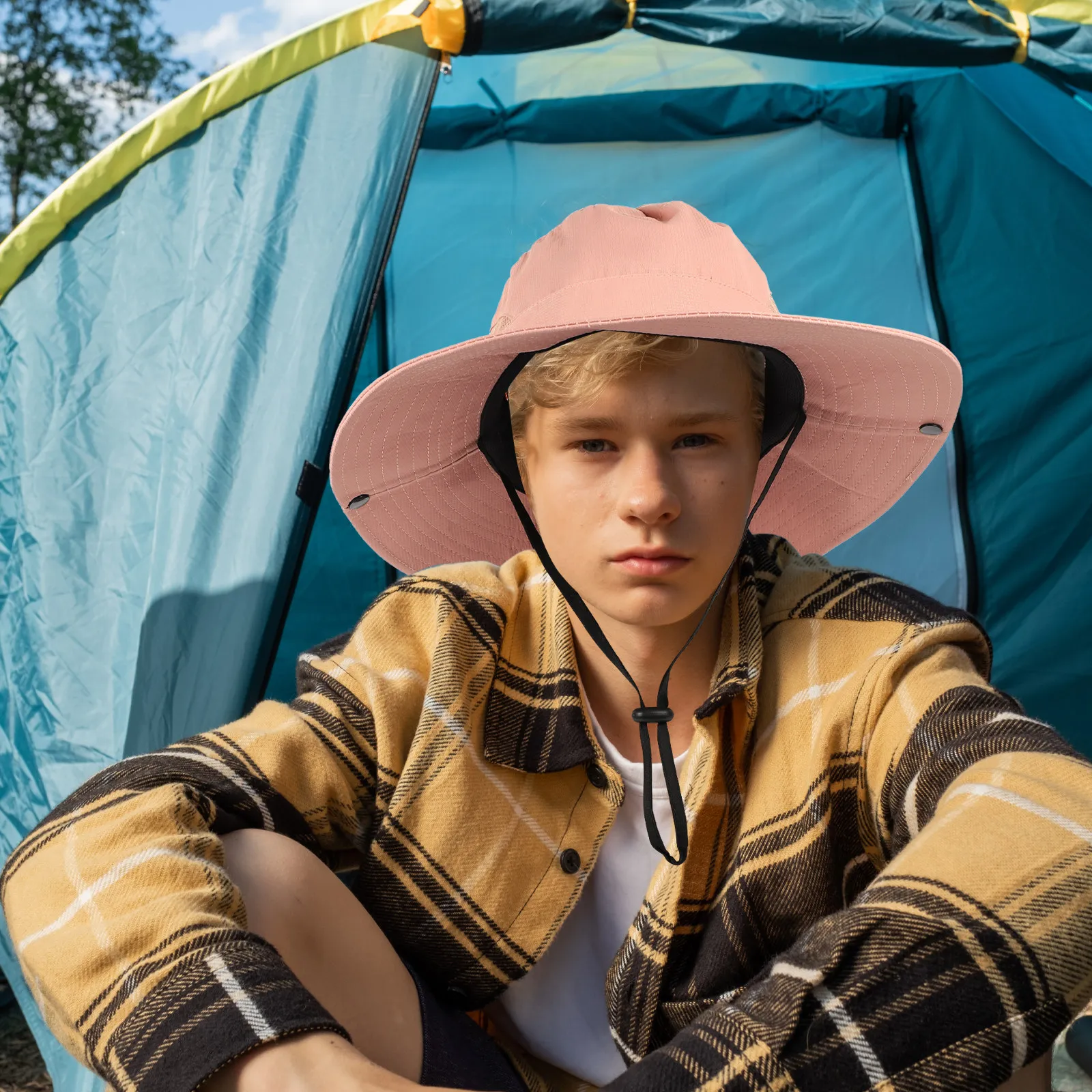 

Breathable Outdoor Sun Hat Bucket Hat Mesh Design Adjustable Drawstring Wide Brim for Summer Hiking Fishing Camping