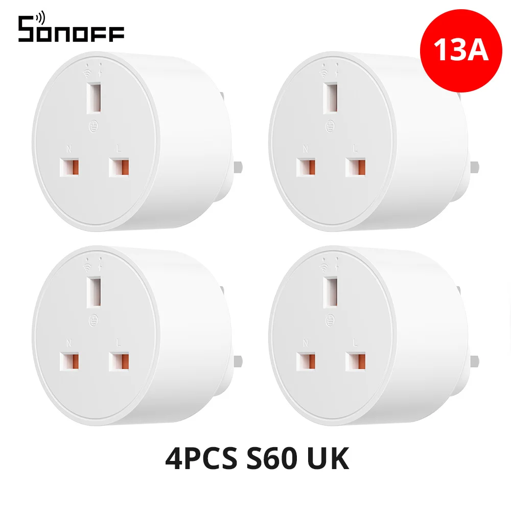 SONOFF S60 13A UK Wi-Fi Smart Socket iPlug 1-5PCS Power Monitoring Timer Smart Scene Afstandsbediening eWeLink Alexa Google IFTTT