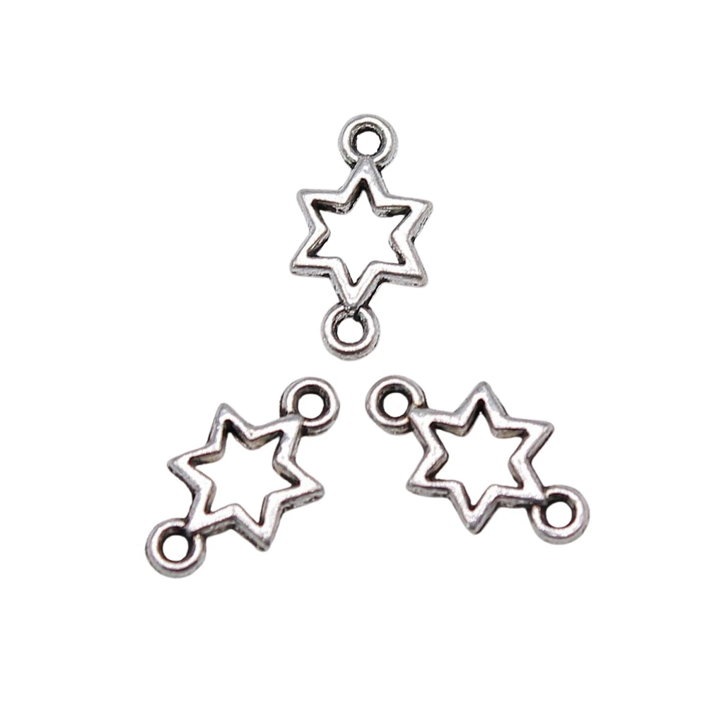 100pcs/lot 5x10mm Hollow Star Connector Charms For Jewelry Making Antique Silver Color 0.2x0.39inch