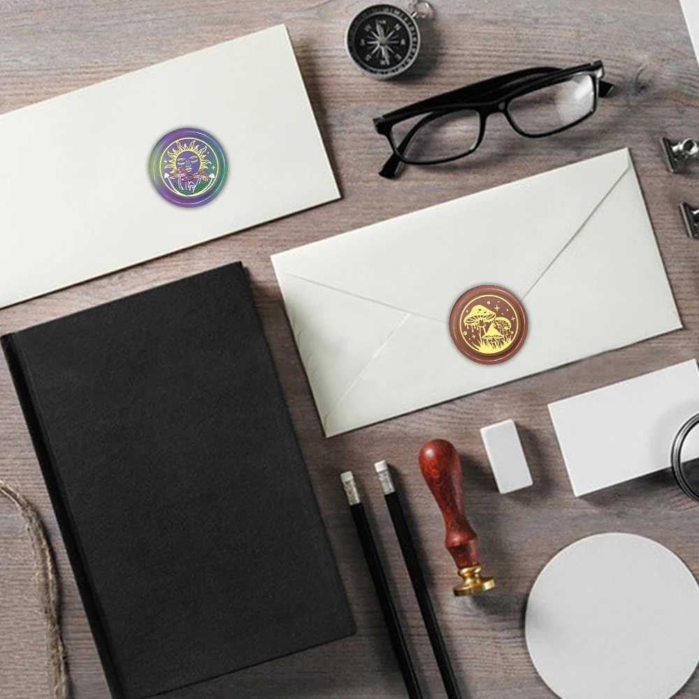 Sun Drinking Mushroom Moon Plants Book Dog Wax Seal Stamp Removable Round Brass Head For Decor Gifts Weddings Envelopes