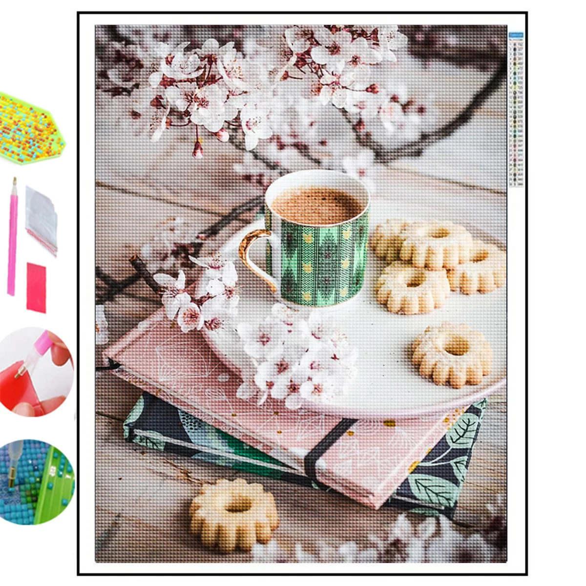 AB 오로라 장미 커피 컵, 그림 사이즈, 다이아몬드 페인팅 풍경 5D DIY 세트, 공예품 선물, 홈 데코