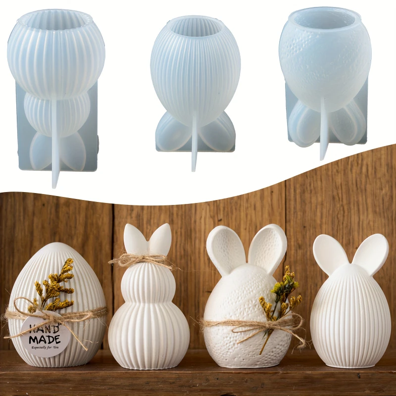 Ostern Serie Silikonform 3D gestreiftes Ei gerade Ohr Kaninchen Kürbis Diamant Muster Hase Duftkerze Gips Handwerk Geschenkform