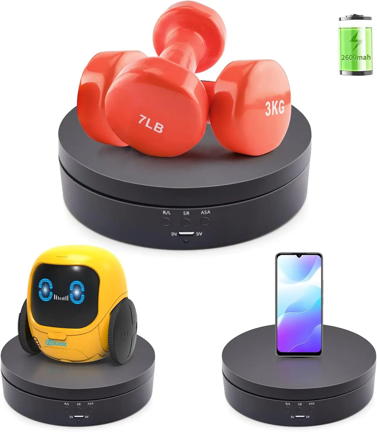 Rotating Display Stand,5.43Inch/6.6lbs Load,Three-Gear Speed, 360° Motorized Rotating Display Stand (Black)