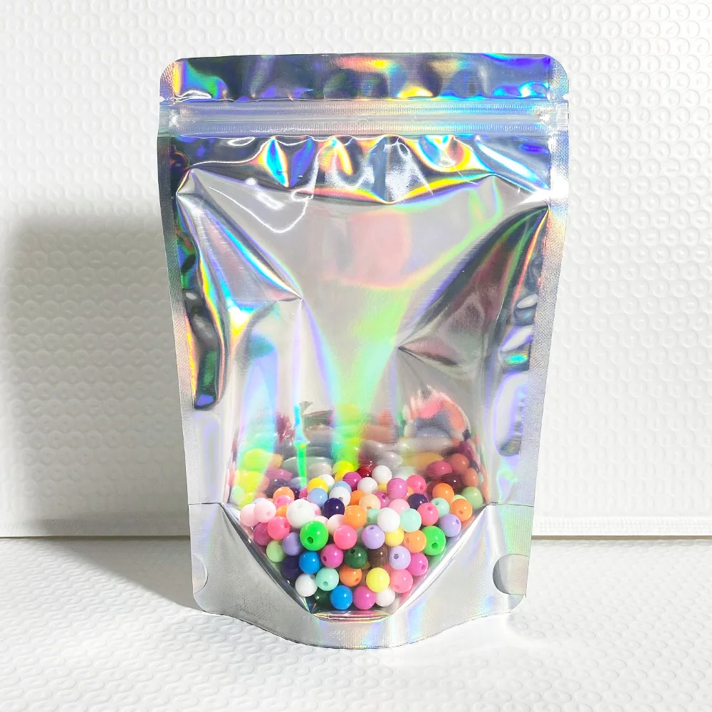 

100pcs Translucent Resealable Laser Zip Lock Bags Holographic Iridescent Bag Jewelry Necklace Cosmetics Plastic Packaging Pouch