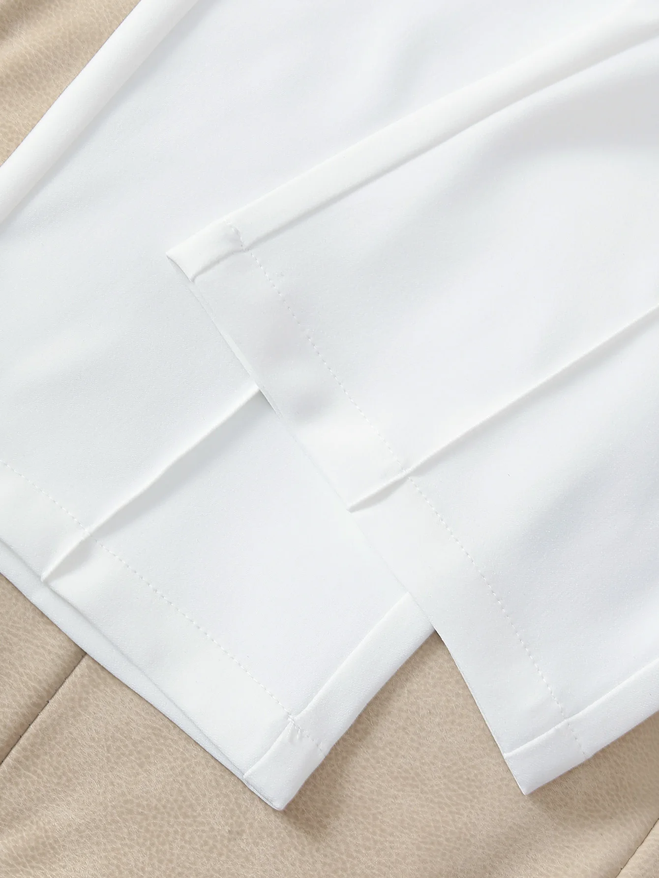 Elegante casual effen damespakbroek, lange broek met knooprits en elastische taille