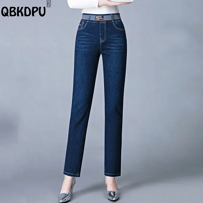 

Vintage Elastic High Waist Straight Jeans Women Spring Summer Patchwork Baggy Vaqueros Big Size 27-36 Classic Pencil Denim Pants