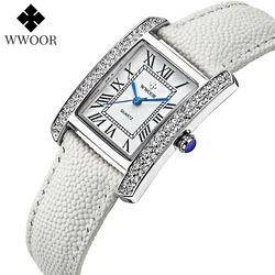 Fashion Wwoor Brand Elegant Women's Gifts Square Diamond Ladies Watches Waterproof Luxury Leather Quartz Bracelet Zegarek Damski