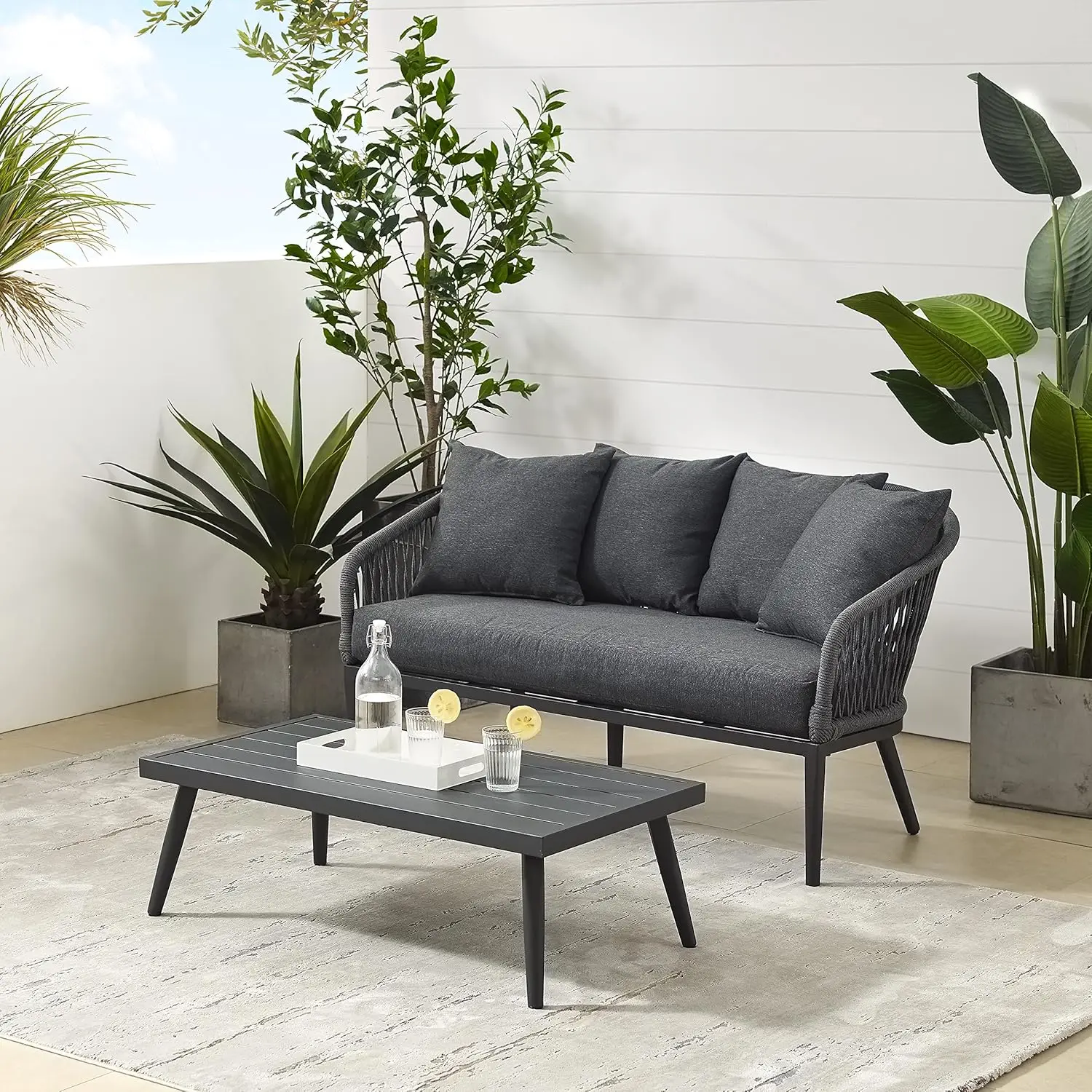 

CO7330MB-CL Dover Outdoor Rope 2-Piece Conversation Set (Loveseat, Coffee Table), Matte Black with Charcoal Cushions