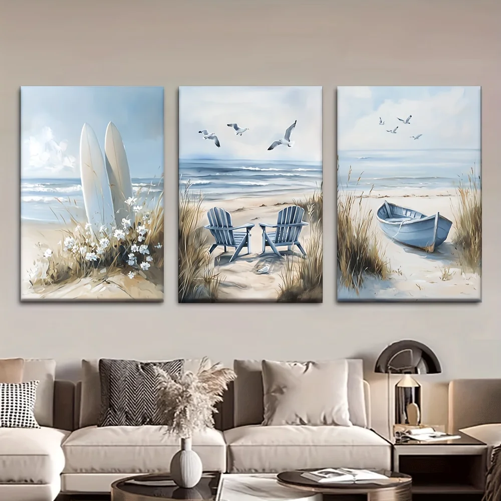 [Canvas painting | Surfboards] 3pcs/set Canvas painting--Unframed | Surfboards, chairs, boats | Posters and prints, living ro